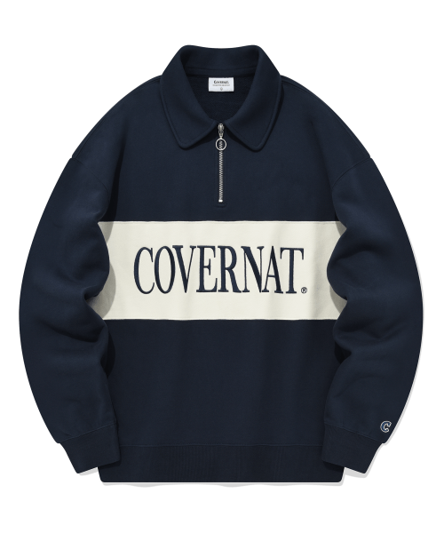 MUSINSA | COVERNAT Block Collar Half Zip Up Sweatshirt Navy