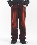 메인부스(MAINBOOTH) Color Washing Damage Pants(RED)
