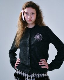CASHMERE BLENDED CARDIGAN ROUND NECK_CHARCOAL PINK