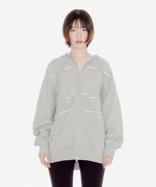 MUSINSA | YOUHEE YOUHEE RIBBON HOOD ZIP-UP MELANGE GRAY