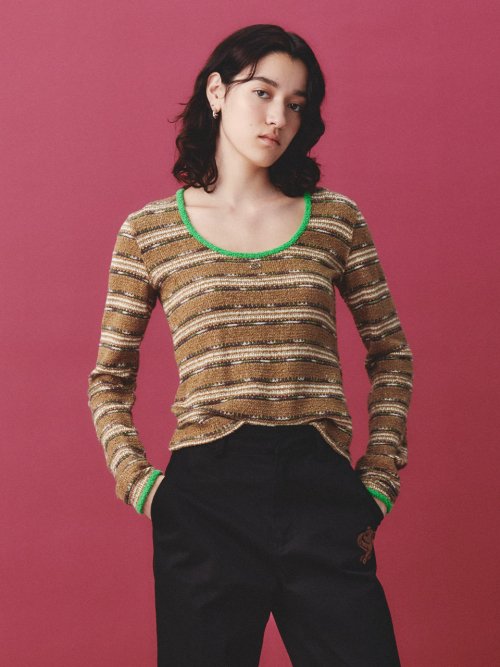 기준(KIJUN) Striped U-Neck Knit Brown Stripe - 사이즈 & 후기