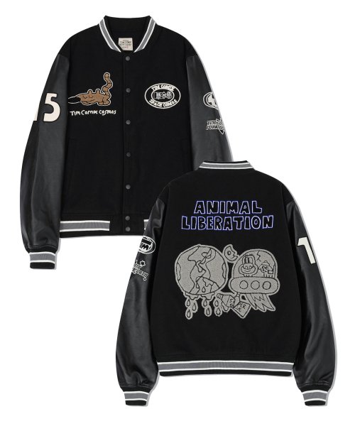 MUSINSA | TIMCOMIX UFO DOODLE VARSITY JACKET BLACK