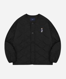 EMBROIDERY DAN COLLARLESS QUILTING JACKET BLACK