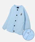 EMBROIDERY DAN COLLARLESS QUILTING JACKET SKY BLUE