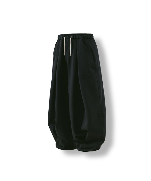 Valley Tuck Sweat Balloon Pants - Black