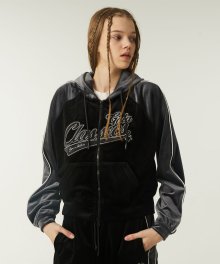 W VELVET CROP ZIP-UP HOODIE [2 COLOR]