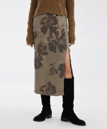 Side-Slit Jacquard Skirt - Olive Jacquard