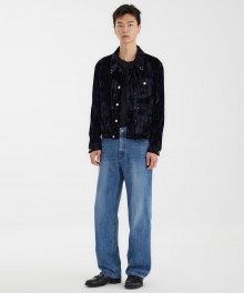 Pleated Stud Trucker Jacket - Black Creased