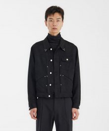 Pleated Stud Trucker Jacket - Black