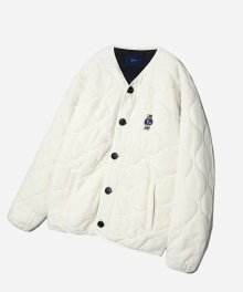 EMBROIDERY DAN COLLARLESS QUILTING FLEECE JACKET IVORY