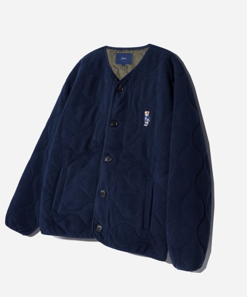 MUSINSA YALE Embroidered Dan Caraless Quilted Fleece Jacket_Navy