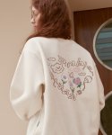 엠블러(AMBLER) Flower heart 오버핏 기모 맨투맨 티셔츠  AMM1107 (아이보리)
