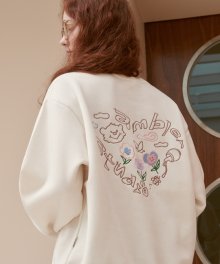 Flower heart 오버핏 기모 맨투맨 티셔츠  AMM1107 (아이보리)