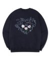 Flower heart 오버핏 기모 맨투맨 티셔츠  AMM1107 (네이비)