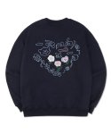엠블러(AMBLER) Flower heart 오버핏 기모 맨투맨 티셔츠  AMM1107 (네이비)