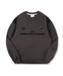 엠블러(AMBLER) Soccer bear 오버핏 기모 맨투맨 티셔츠  AMM1108 (다크그레이)