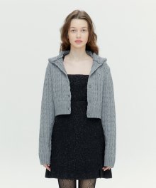 HOODY CABLE-KNIT CARDIGAN (GREY)