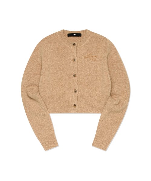 WM SCRIPT HAIRY KNIT CROPPED CARDIGAN beige