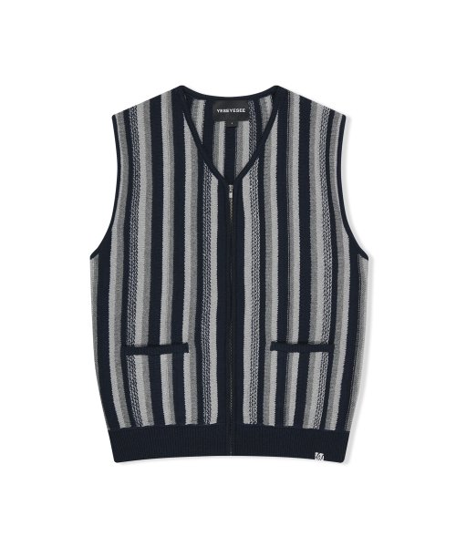Stripe Knit Zip-Up Vest Navy