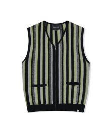 Stripe Knit Zip-Up Vest Black