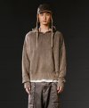 DYING WASHED KNIT HOODIE / DARK BROWN