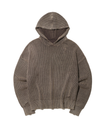 DYING WASHED KNIT HOODIE / DARK BROWN