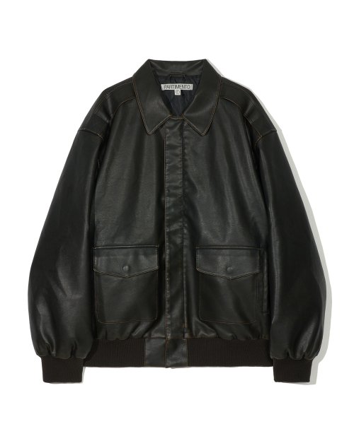 MUSINSA | PARTIMENTO Vegan leather bomber jacket dark brown