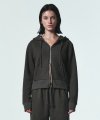 CUT OFF DETAIL HOODED ZIP-UP [CHARCOAL]