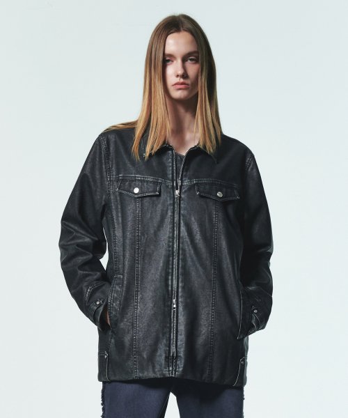 VINTAGE WASHING LEATHER JACKET [BLACK]