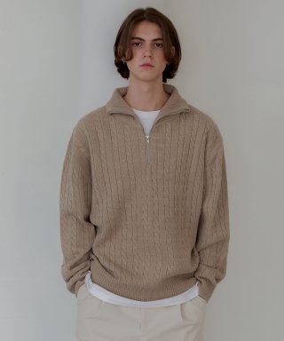 Dunst HALF ZIP-UP RIBBED WOOL SWEATER - Soft Green
