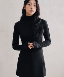 핀턱 터틀넥 롱 슬리브 탑 [BLACK]