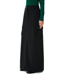 Women nylon cargo long skirts [black]