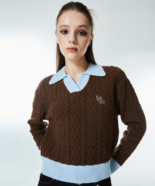 AC LOGO COLLAR KNIT(BROWN)