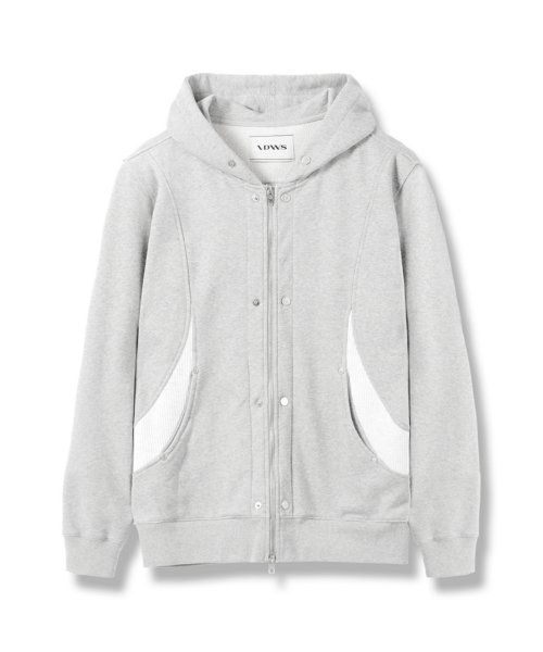 Contrast Mix Hoodie Zip-Up Gray