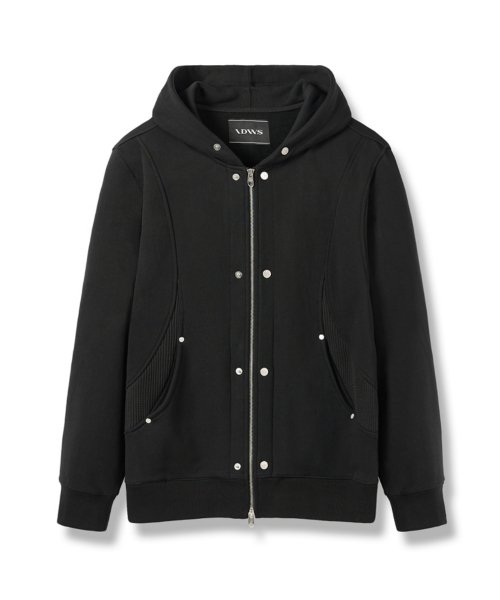 Contrast Mix Hoodie Zip-Up Black