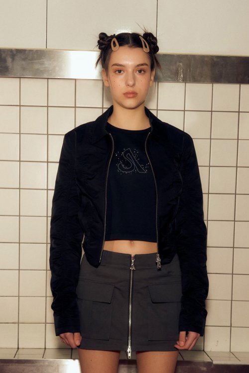 RUCHED SHORT JACKET (BLACK)