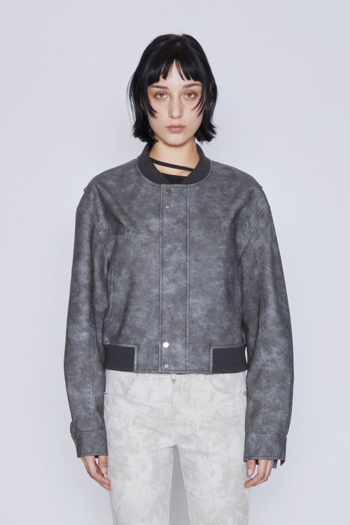 LEATHER BOMBER JACKET (CHARCOAL)