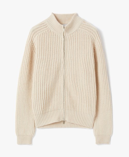 Вязаный зип-ап с высоким горлом - Light Beige