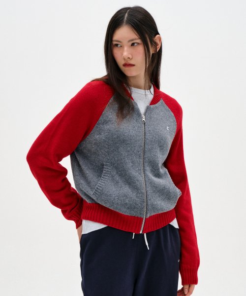 MUSINSA | CLOVE [23FW clove] Knit Varsity Cardigan (Red)