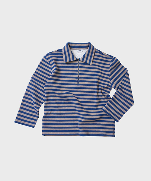 COLLAR HALF ZIP UP FLAT LOVE BLUE STRIPE