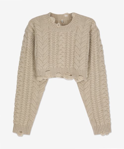 MUSINSA R13 Women s Distressed Crop Cable Knit Oatmeal