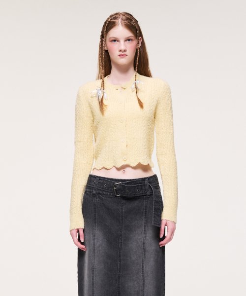 Curling Knit Cardigan, Light Yellow