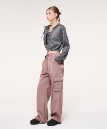 Zipper Point 2-Way Cargo Pants, Pink Brown