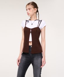 Slit Layered Knit Bustier, Wine Brown