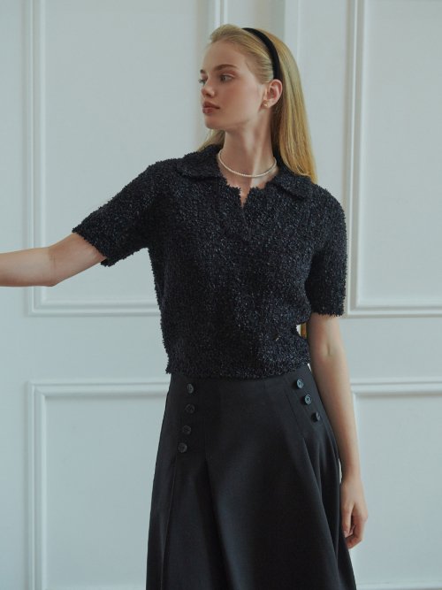 Pear open collar knit (black)