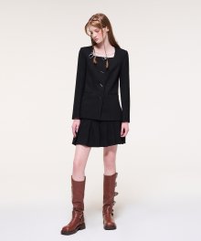 Pleats Chain Tweed Mini Skirt, Black
