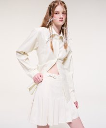 Pleats Chain Tweed Mini Skirt, Cream Ivory