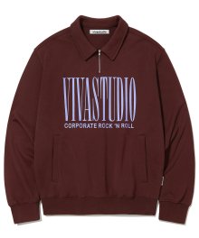 HALF ZIP UP COLLAR TEE [BURGUNDY]