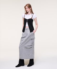 Zipper Point Cargo Skirt, Silver Grey