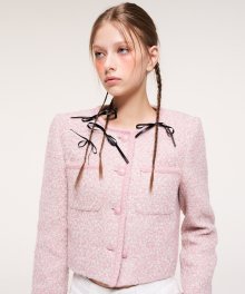Round Trimmed Tweed Jacket, Pink